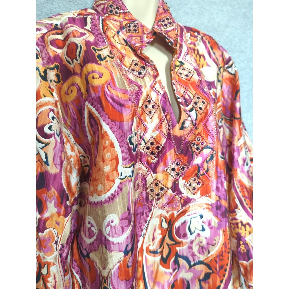 Chicos Top Size 4 (20) Beaded Neckline & Sleeves Purple Pink Easy Chic Feminine